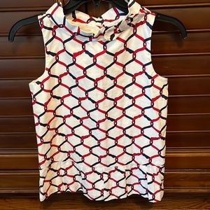 Janie & Jack patriotic top.  Red white and blue with pleats at bottom.
